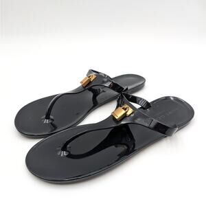 Kurt Geiger Maddison T-Bar Thong Sandals Women's Black/Gold Size US8 EU38.5